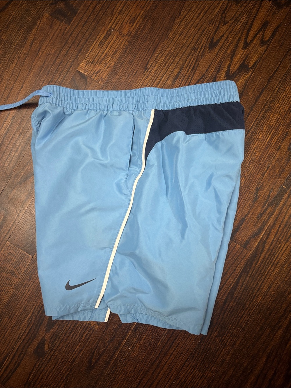 Nike Sky Blue Athletic Shorts with Navy Waistband